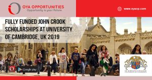 Fully Funded John Crook Scholarships at University of Cambridge, UK 2019