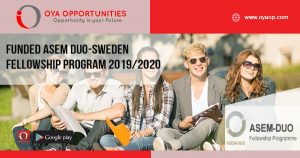 Funded ASEM DUO-Sweden Fellowship Program 2019/2020