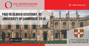 Paid Research Assistant, at University of Cambridge 2019