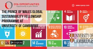 The Prince of Wales Global Sustainability Fellowship Programme at University of Cambridge (Funded)