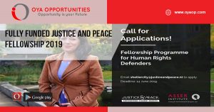 Fully Funded Justice and Peace Fellowship 2019