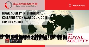 Royal Society International Collaboration Awards UK, 2019 (Up to £75,000)