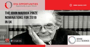 The John Maddox Prize Nominations for 2019 in UK