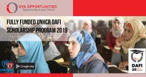 Fully Funded UNHCR DAFI Scholarship Program 2019
