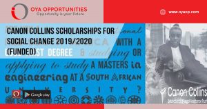 Canon Collins Scholarships for Social Change 2019/2020 (Funded)
