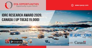 IDRC Research award 2020, Canada ( up toCA$15,000)