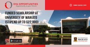 Funded Scholarship at University of Waikato (stipend up to $22,000)