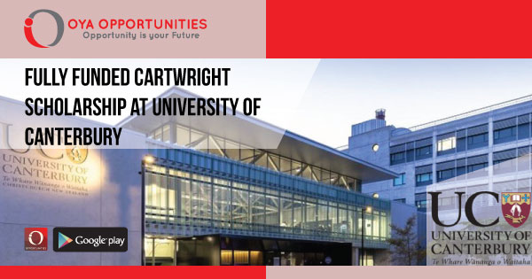 Fully Funded Cartwright Scholarship at University of Canterbury