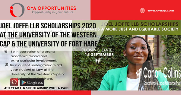 Joel Joffe LLB Scholarships 2020 at the University of the Western Cap & The University of Fort Hare