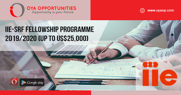 IIE-SRF Fellowship Programme 2019/2020 (up to US$25,000)