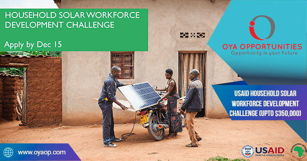 USAID Household Solar Workforce Development Challenge (Upto $350,000)