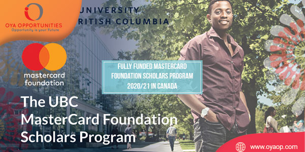 Fully Funded Mastercard Foundation Scholars Program 2020/21 in Canada
