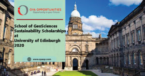 School of GeoSciences Sustainability Scholarships in Scotland 2020