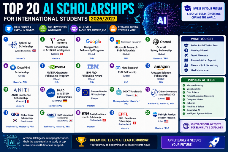 Top 20 AI Scholarships for International Students (2026/2027)