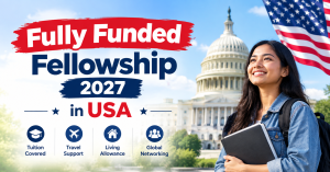 Make 600*315 size image with contetn Fully FUnded Fellowship 2027 in USA